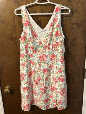NWT Altar'd State White Floral V-Neck Dress with Pink, Green, & Blue Print